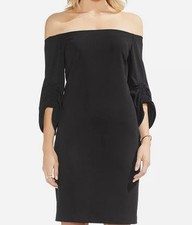 Vince Camuto Women's Black Off-Shoulder Smocked Sheath Dress Petite Size PS