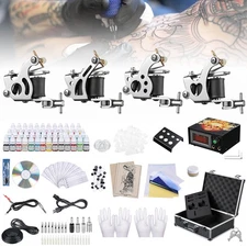 Complete Tattoo Kit 4 Machine Gun 40 Ink LCD Power Supply Grips Tip Carring Case