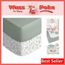 Snug Fit Microfiber Baby Crib Sheets - Green Leaf Pattern, 2 Sheets 28x52x8in