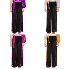 Girls Wide Leg Competition Dance Pants Bottoms Dancewear Shiny Kids Sequins