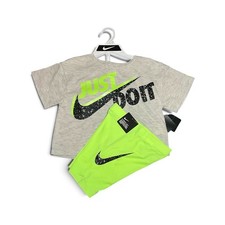 New Nike Kids Just Do It 2-Piece T-Shirt  Shorts Set Gray Volt Green NWT