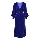 Nobody's Child Blue Velvet Button-Front Midi Dress UK Size 14