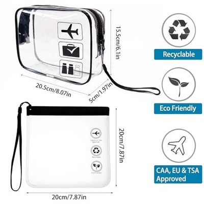 311 travel toiletries bag WANDF Clear TSA Approved 3-1-1 Toiletry Cosmetic Pouch Makeup B 360 swivel hook for easy hanging Toiletry Bag Kit Set: Hanging