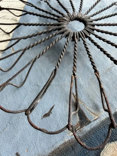 Antique French Twisted Wire Trivet And Wire Gathering Basket Bowl Lot image 7