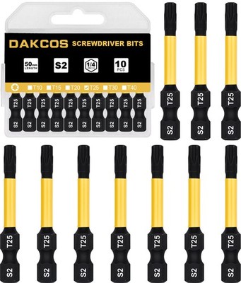 DAKCOS T25 Torx-Bit-Sortiment S2, 1/4'' Schrauber (Länge: 50 mm, 10 Stück)
