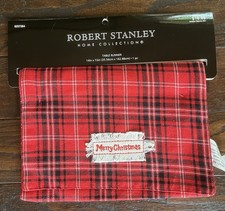 ROBERT STANLEY Red/Black Plaid Christmas Table Runner 14  x72  Merry Christmas