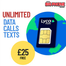 Lyca Mobile Pay As You Go 5G SIM Card Unlimited Minutes Data + Free £25 Top Up!