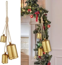Minetom Set of 3 Christmas Bells, Decoraitve Brass Bells with Jute Hanging... 