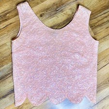 VTG 1950s 60s Ladies Crop Top SEQUIN BLOUSE CAMISOLE M HONG KONG WOOL NYE