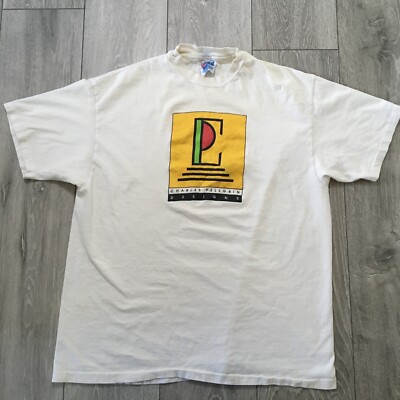 Vintage Hanes Beefy Hemd Herren XL weiß Einzelnaht Grafikdruck Baumwolle