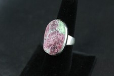 STERLING SILVER OVAL GENUINE RUBY ZIOSITE BEZEL SET LADY'S RING SIZE 8