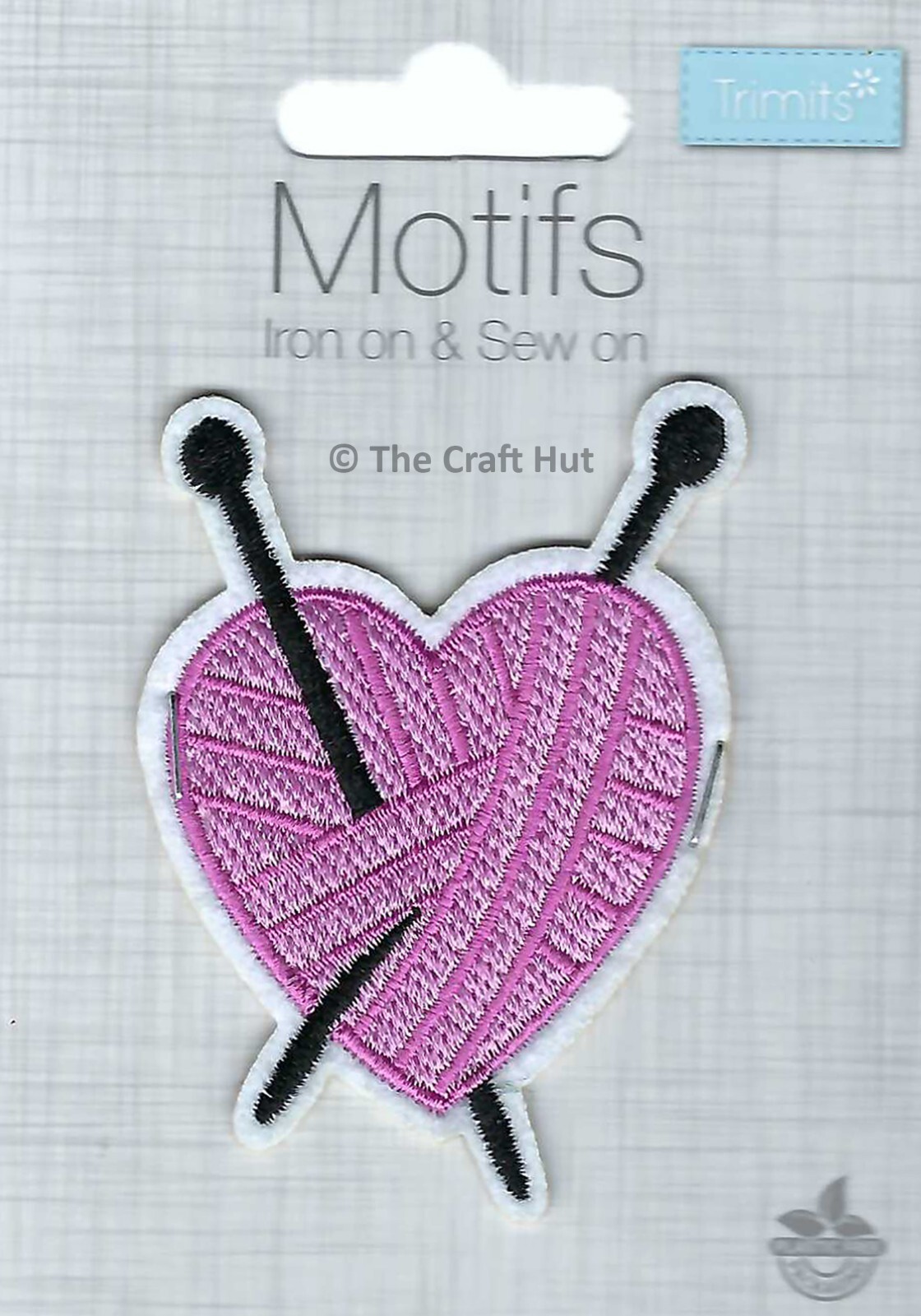 Sew or Iron On Motif Patch Trimits Pink Knitted Heart CFM1\029A New