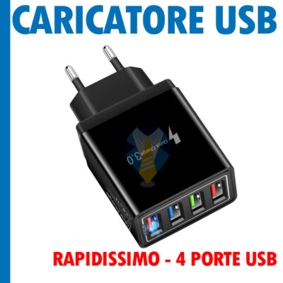 Caricatore USB P37 Da Muro 40W 6A – 4 Porte Con Quick Charge 3.0 – Alimentatore Multiplo Per Smartphone Samsung, Xiaomi, Huawei, IPhone - 3