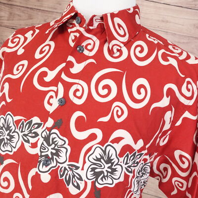 PINEAPPLE CONNECTION RED AZTEC FLORAL HAWAIIAN BUTTON UP SHIRT