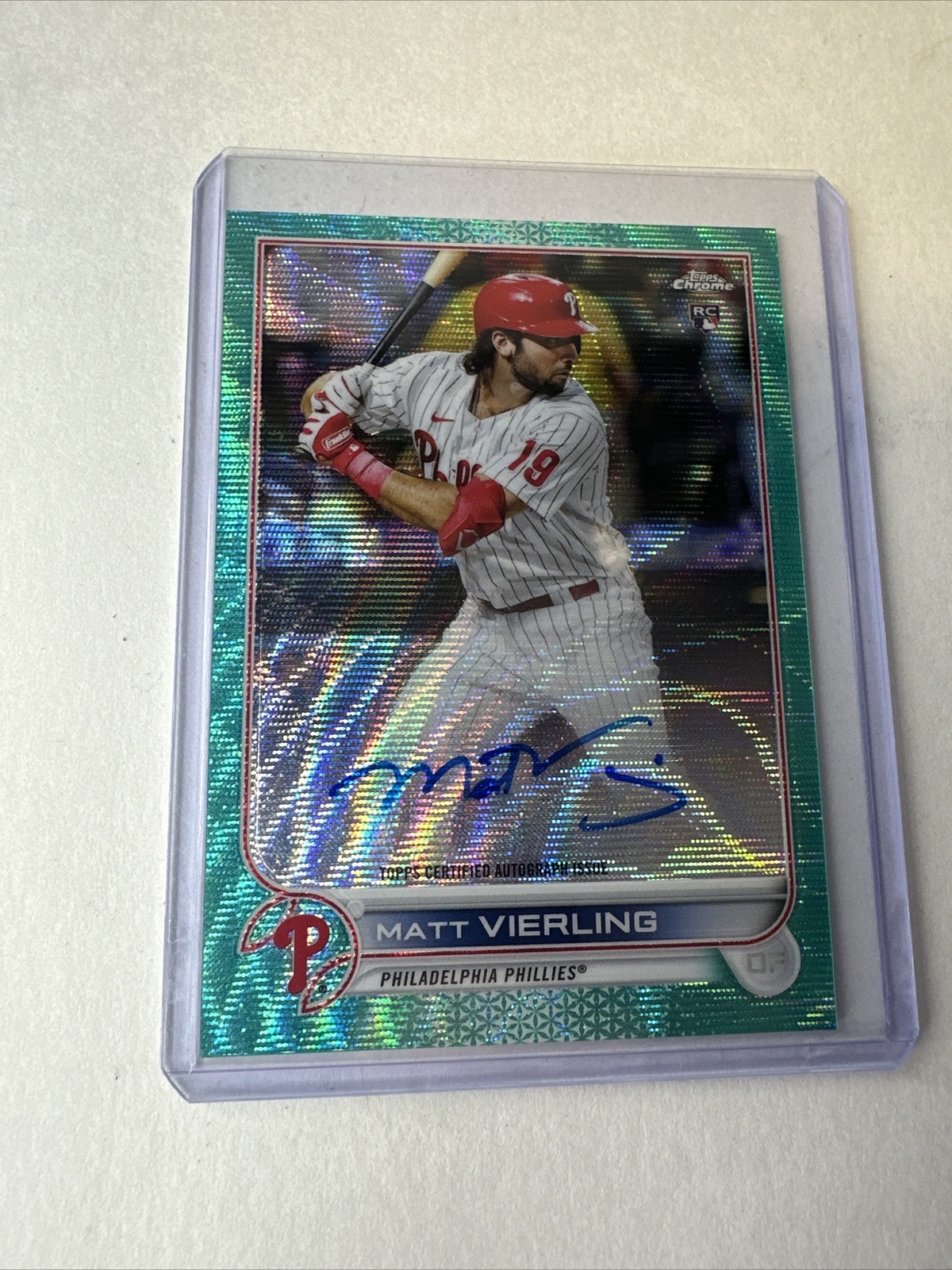 2022 TOPPS CHROME AQUA WAVE ROOKIE #47 /199 AUTO MATT VIERLING PHILLIES