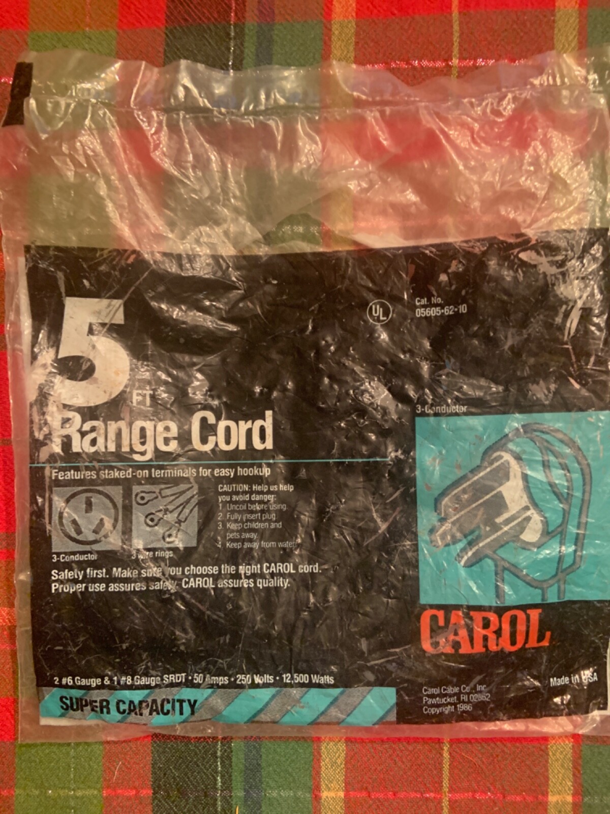 Carol 5 Ft Range Cord  3 Prong Wire 50 Amp - 250 Volt  Old Stock in package