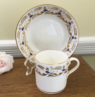 Crown Derby England c.1825-1848 Antique Bloor Coffee Can/Cup & Saucer Blue/Gold