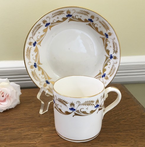 Antique Bloor Crown Derby England c.1825-1848 Coffee Can(Cup) & Saucer Blue/Gold