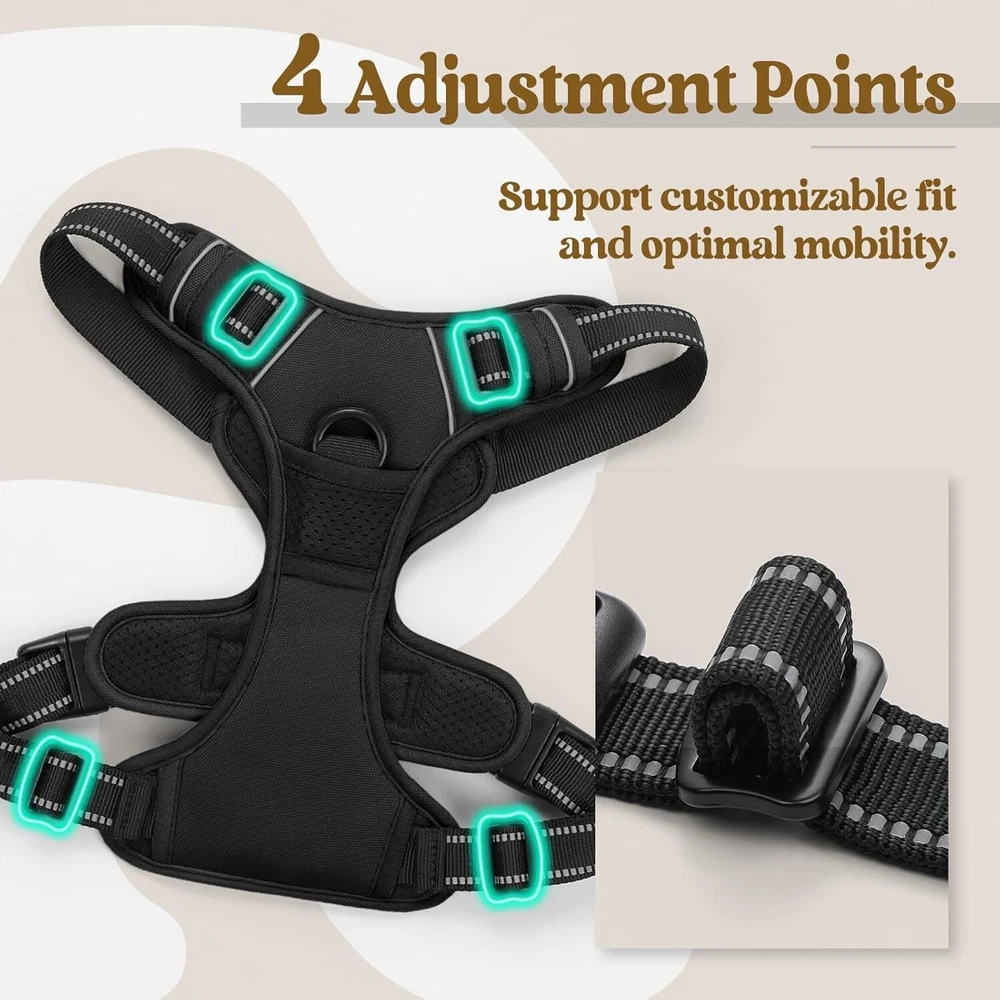Dog Harness No Pull with 2 Leash Clips, Adjustable Soft Padded, Reflective (XL)