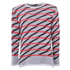B3474 men's sweater OUTFIT knit cotton white/black/coral sweater man