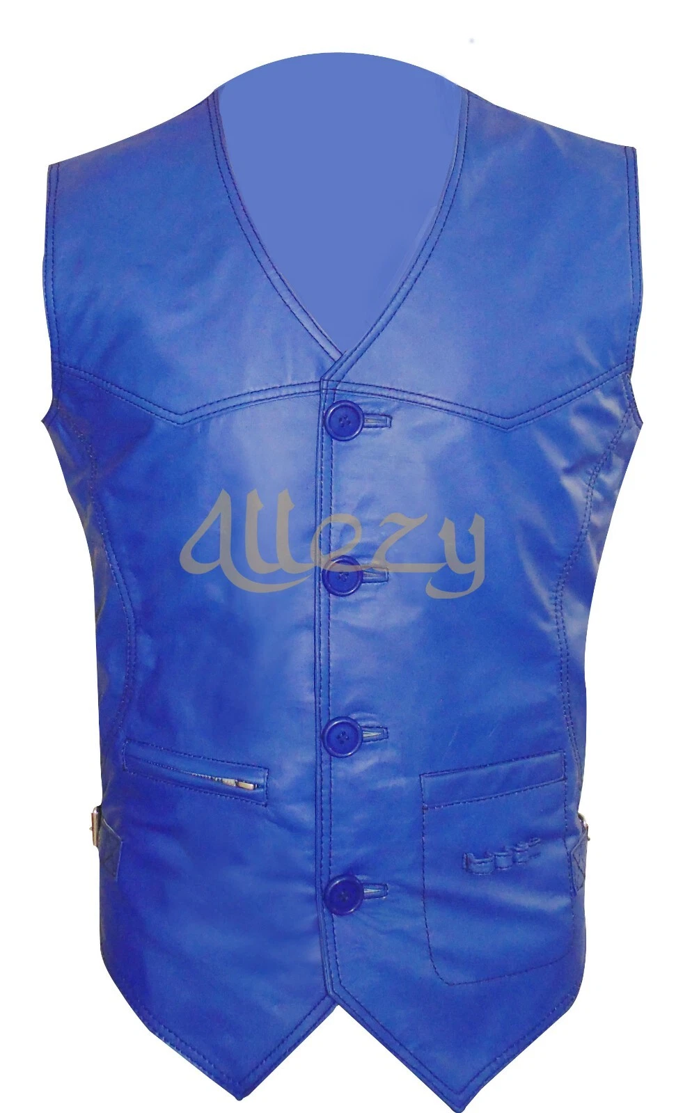 Mens Blue Genuine Leather Motorcycle Biker Vest | Leather Vest for Mens