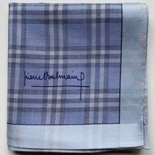 HANDKERCHIEF VINTAGE BLUE PLAIDS PLAIN MEN'S POCKET SQUARE COTTON 18" A-0448
