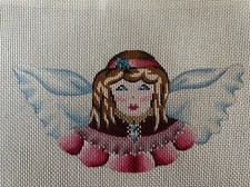 Hand Painted Needlepoint Canvas 18 CT XMAS ANGEL ORNAMENT IN PINK COLLAR