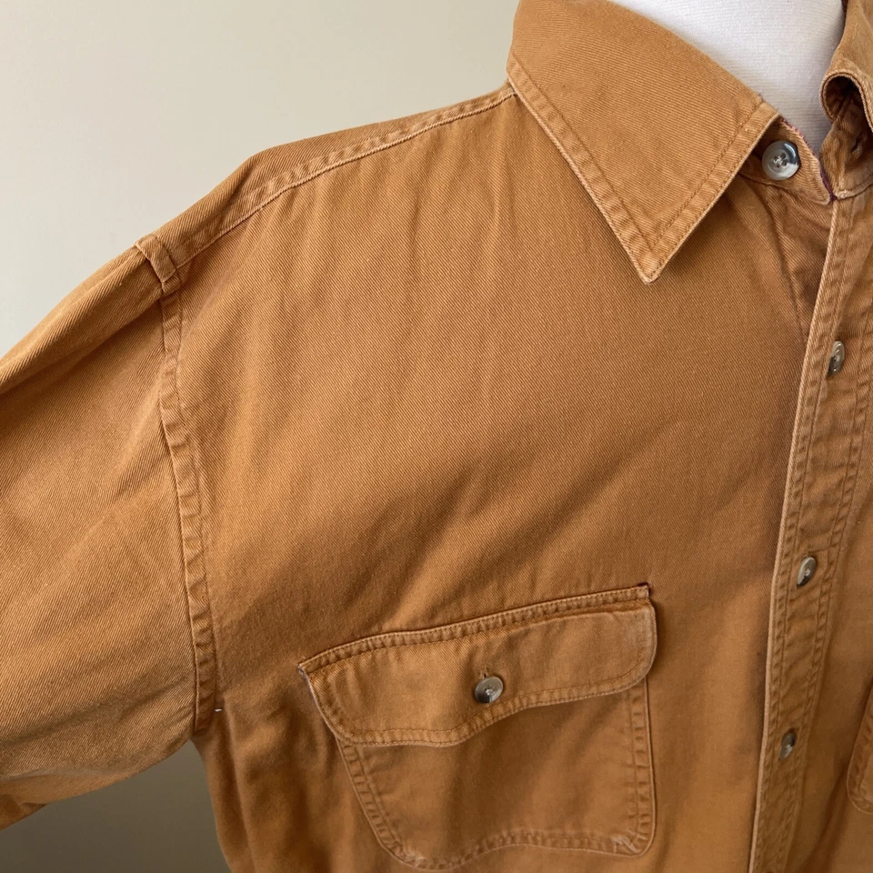 Scandia Woods Denim Plaid Lined Long Sleeve Button Up Beige Large - Image 2 of 4