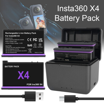 Für Insta360 X4 Akku 2500mAh mit Ladebox Schnellladung 2 Stk Ersatz Akkus