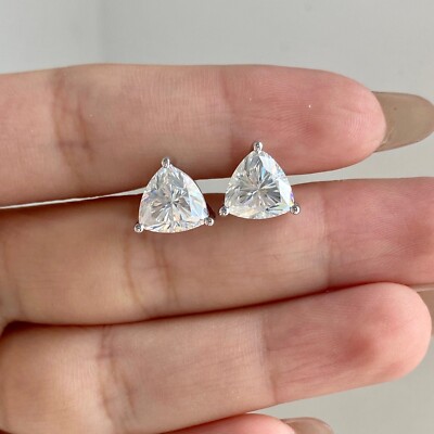 Moissanite 2ct Trillion Cut Solitaire Earrings For Wedding Gift In 925 Silver