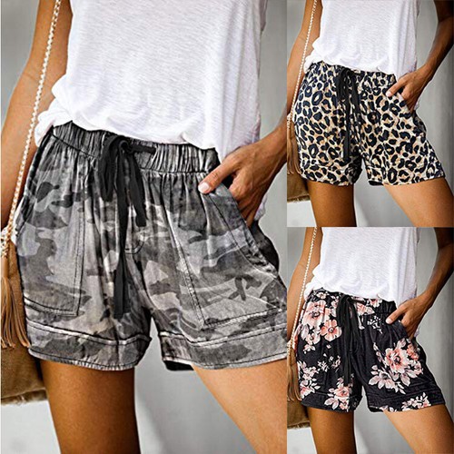 Pantalones cortos para mujer con cordón Baggy Casual de Verano Cintura  Elástica Pantalones Sueltos Embolsada | eBay