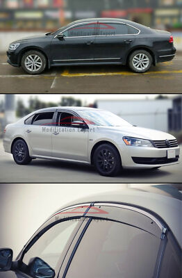4-Piece Smoke Tinted Window Visors For 2011-2019 VW Passat Sedan - Rain Guard & Deflector