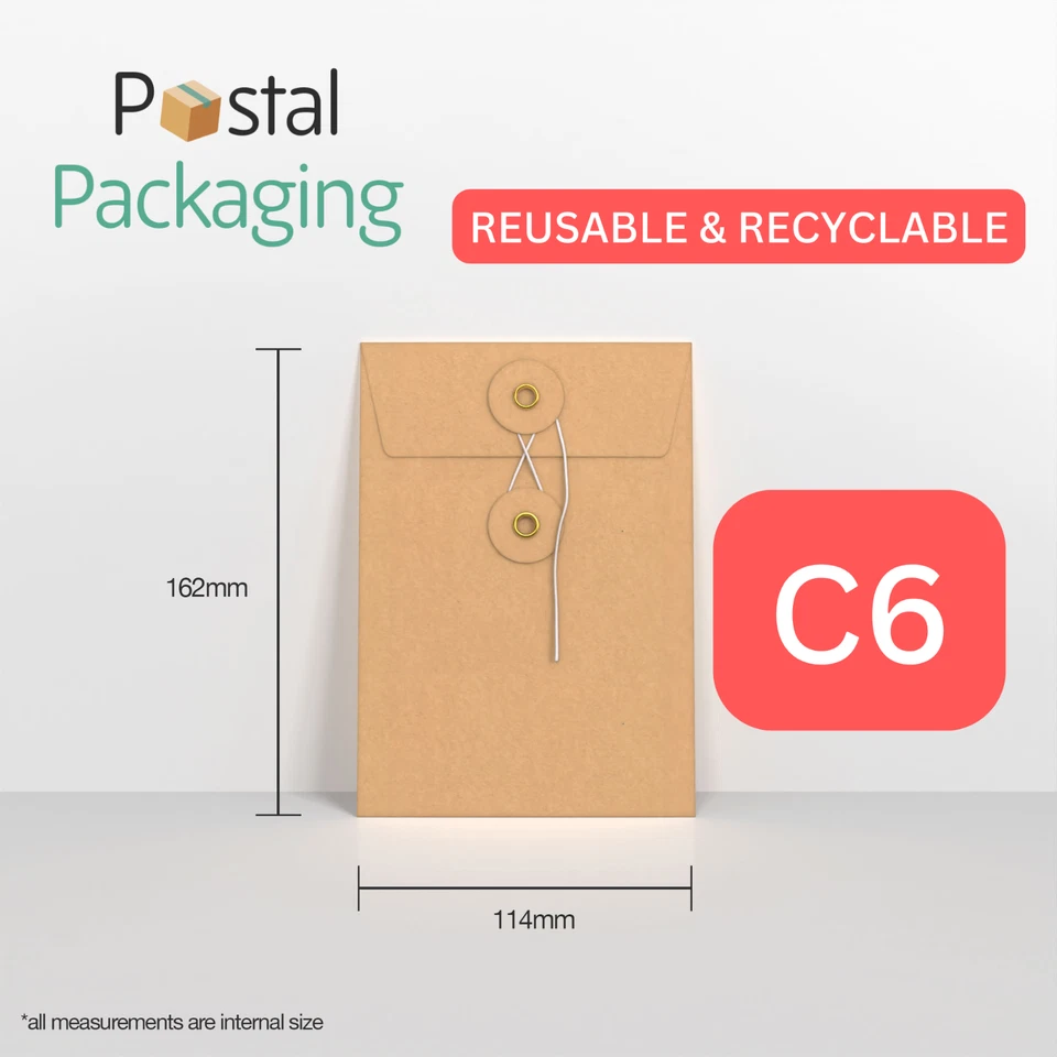 ALL SIZES MANILLA Brown String & Washer Envelopes Button Tie Card REUSABLE - Image 3 of 4