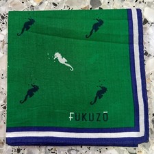 MAN JAPAN HANKY GREEN BLUE SEAHORSES CLASSIC COTTON POCKET ART SQUARE 18" JP14