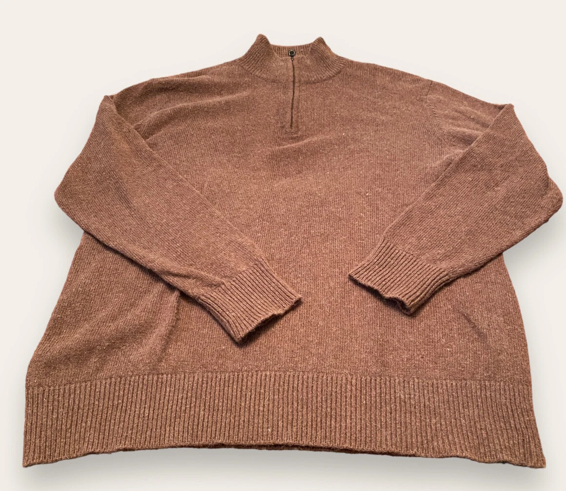 Irelandseye Wool Sweater Men’s XL Brown Quarter Zip Pullover Long Sleeve