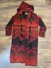 Vintage Woolrich Southwest Aztec Wool Blanket Long Jacket Coat Size Large W Hood
