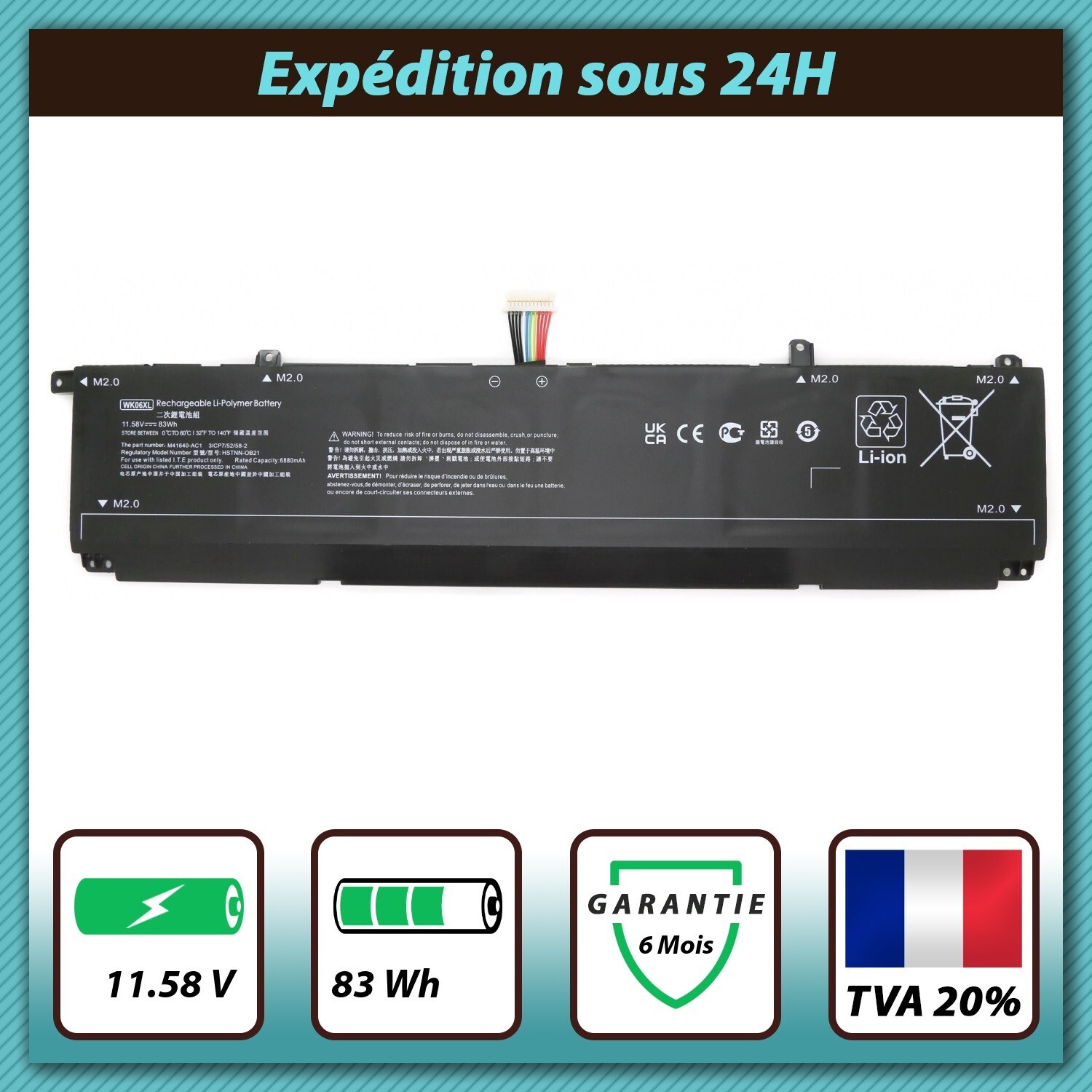 Batterie compatible HP WKO6XL pour résoudre les coupures de PC portable