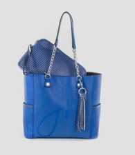JOSEPH RIBKOFF Valencia Cobalt Blue Faux Leather Tote Bag Chain Handle 191956