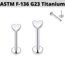 16G 5/16" 3/8" HEART IMPLANT TITANIUM THREADLESS PUSH IN LABRET EAR TRAGUS STUD