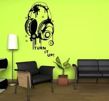 WALL STICKERS ADESIVI MURALI cuffie headphone music musica pop rock dj sound