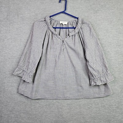 ba&sh Women s Blue White Gingham Peasant Blouse Ruffle Sleeve Top Size 2