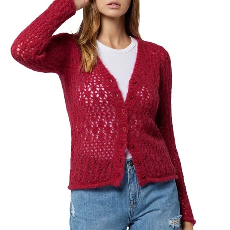 Joie Vara Sweater Womens XS Wool Alpaca Blend Open Knit Cardigan Button Up Soft