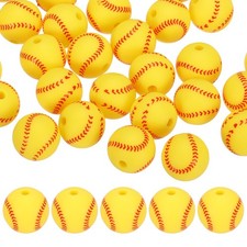 35PCS Sports Baseball Beads 12mm Silicone for DIY Crafts/Bracelet Yellow