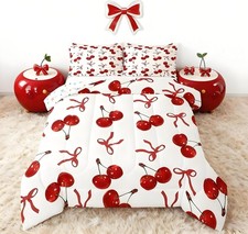Girls Cherry Bow Comforter Set Cute Bowknot Bedding Set Twin Size for Kids Boys