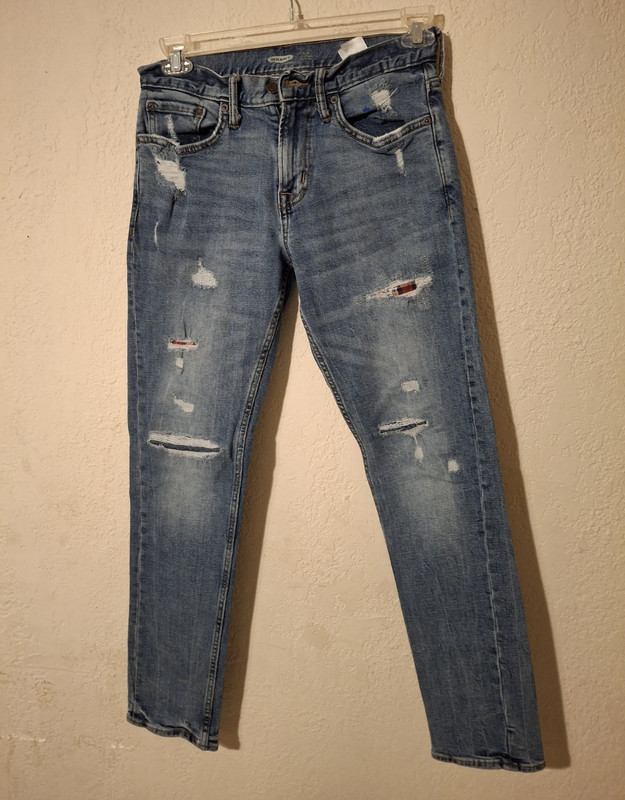 Old Navy Women's Skinny Jeans Medium Wash Blue Denim Distressed 5-Pocket Mid