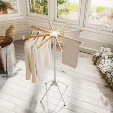 Clothes Drying Rack, Foldable Laundry Drying Rack with 8 Bamboo Hanging Rods,...