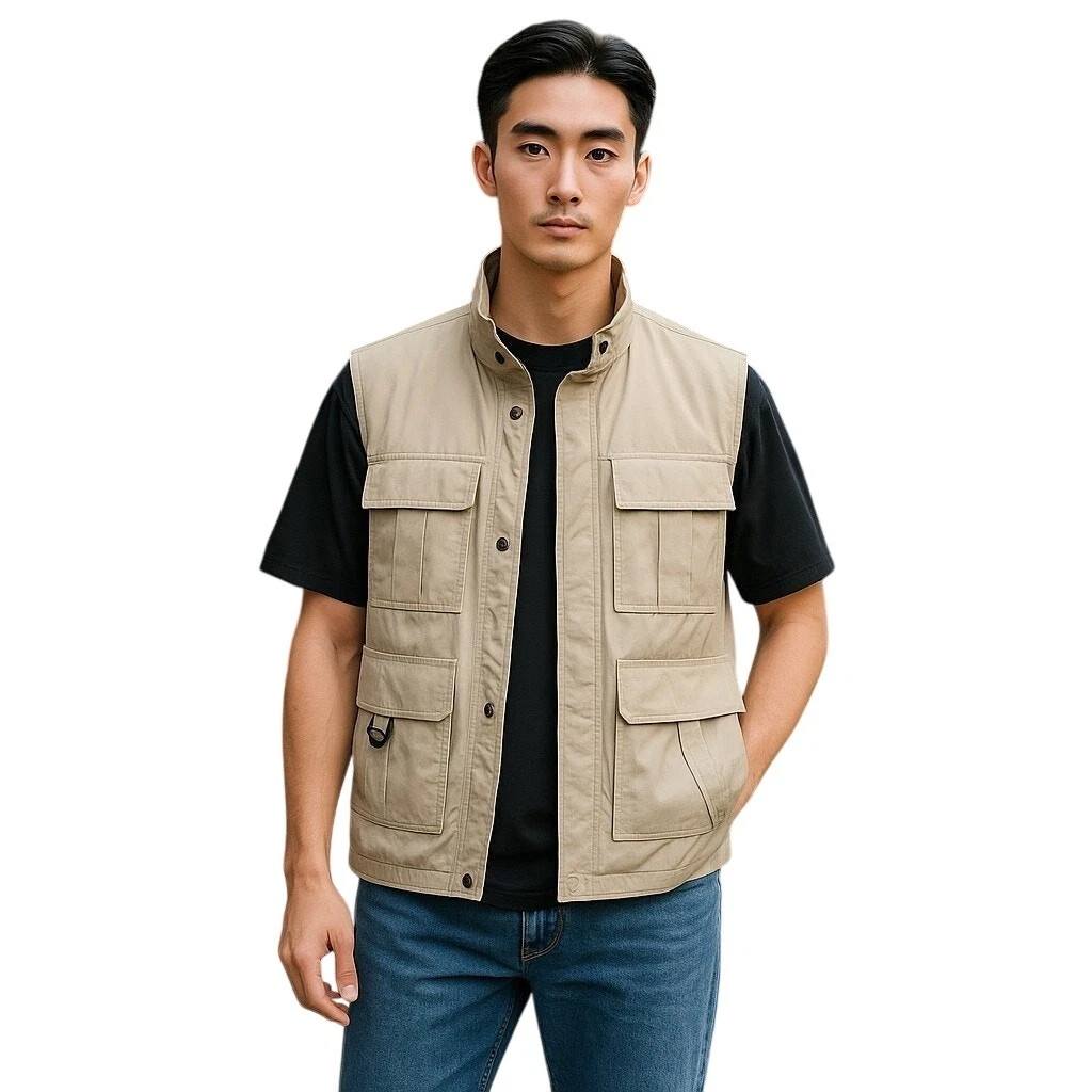 TravelSmith Khaki Hiking Safari Fishing Journalist Travel Vest Lots of Pockets M
