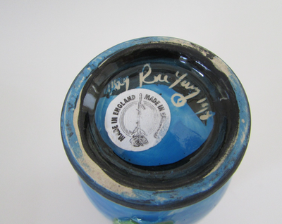 Mary Rose Young England Studio Pottery Blue Multicolor Rose Vase 5