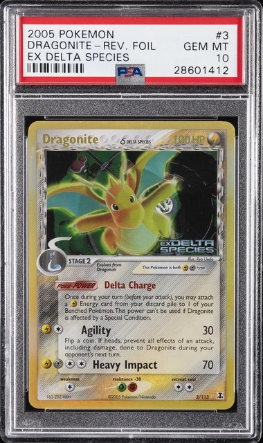 2005 POKEMON EX DELTA SPECIES #3 DRAGONITE-REVERSE FOIL PSA 10