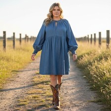 OLD NAVY Puff-Sleeve Non-Stretch Denim Mini Poet Swing Dress, Size 3X